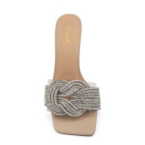 🆕 Women’s Clear/Nude Rhinestone Square Toe Heeled Dress Sandal